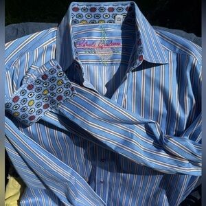 ▶️ Robert Graham ◀️ Blue Stripe Long Sleeve Shirt Button Up Flip Cuff